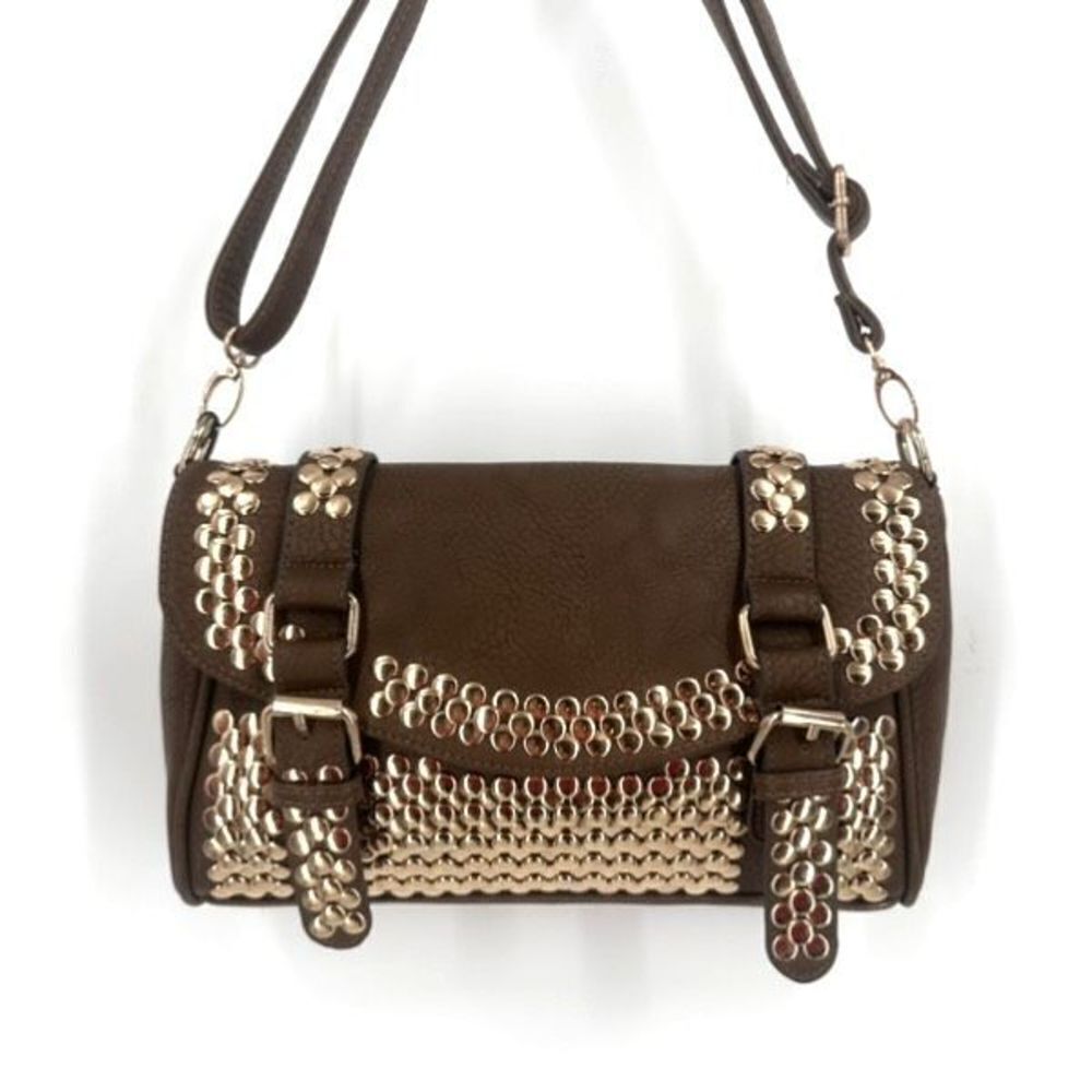 MMS Design Studio Brown Studded Shoulder Bag with Gold Hardware